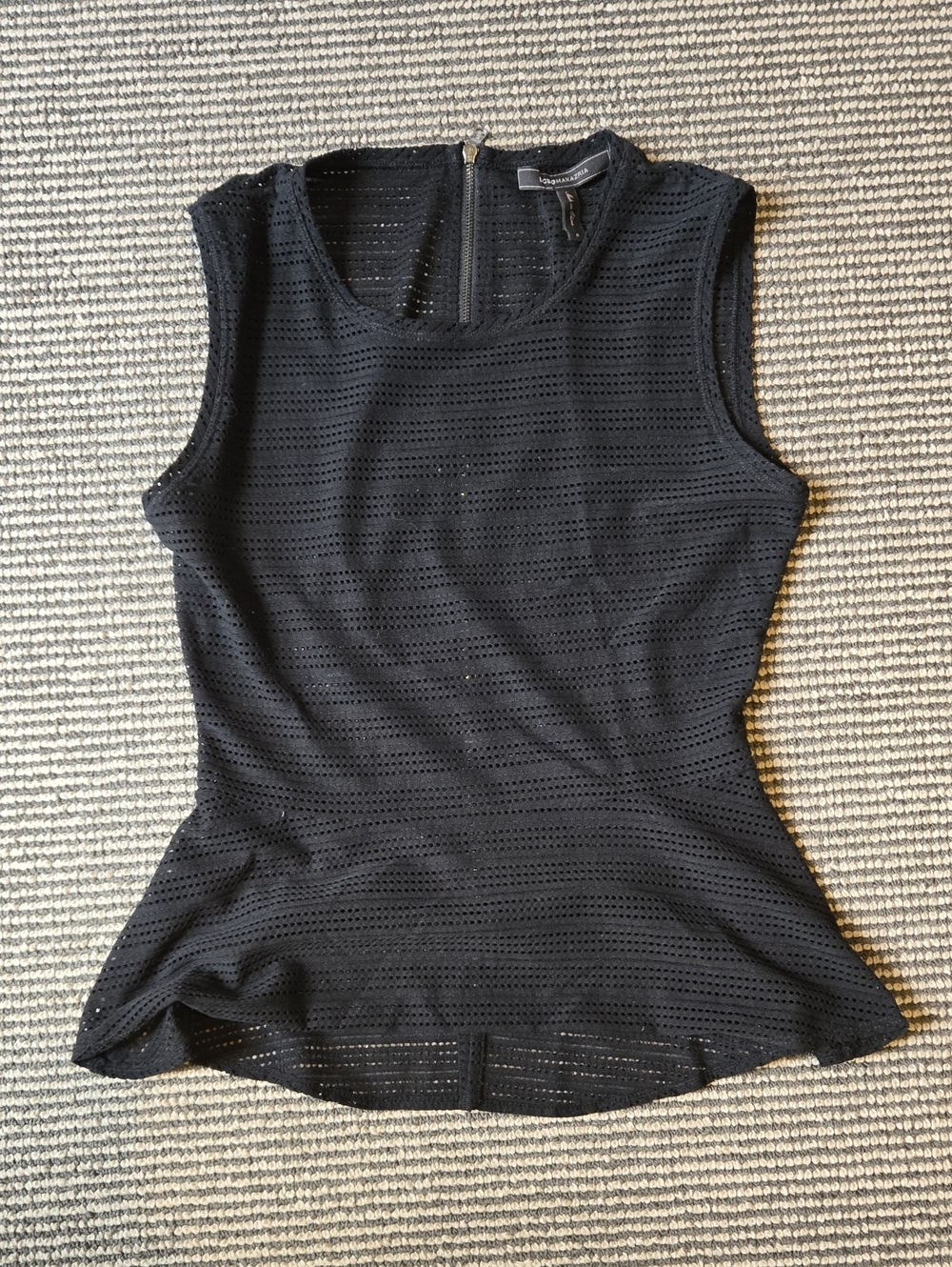 BCBG Seeveless Black Eyelet Peplum Top
